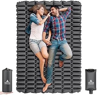 HIKENTURE Double Camping Mat, Inflatable Sleeping Mat Camping Mattress with Pump Sack, Ultralight 2 Person Sleeping Pad for Backpacking, Hiking, Traveling, Lightweight Camp Mattress Sleep Mat(Grey)