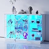 Lvifur Glasvitrine LED Beleuchtung und Glastüren,Glas Vitrinenschrank,Display...