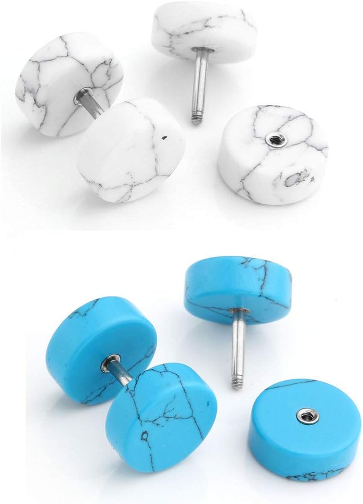 JOVIVI 8 Pairs 18G/16G Wood Faux Gauges Earrings For Men Women Punk Stainless Steel Turquoise Barbell Stud Earrings Fake Flesh Ear Tunnels Expander Plugs 00G Gauge Look - Image 5