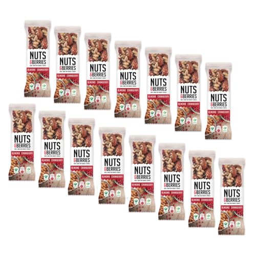 Walnüsse und Beeren | Riegel Bio Trockenfrüchte Mandel-Cranberries | Snacks Mandeln und Reis mundgeblasener Reis | Nüsse Nüsse | Snack Protein - 15 Riegel