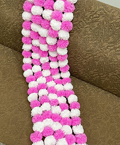 Image of SPHINX Artificial Marigold Fluffy Flowers Garlands for Decoration - Pack of 5 (White and Baby Pink)