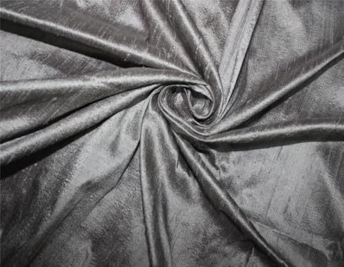 Tissu Dupion pure soie gris fumé anti-plis pour rideaux et vestes de créateurs