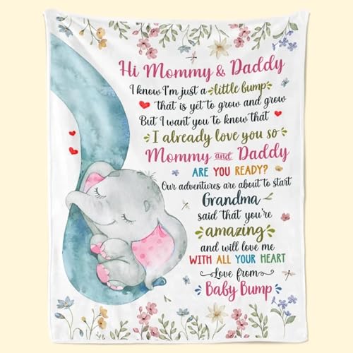 Lindanr Personalized Hi Mommy and Daddy Blanket from Baby Bump, Grandma Told Me That You are Awesome Blanket, Custom Elephant Baby Blankets, Gifts for New First Mom Dad to Be