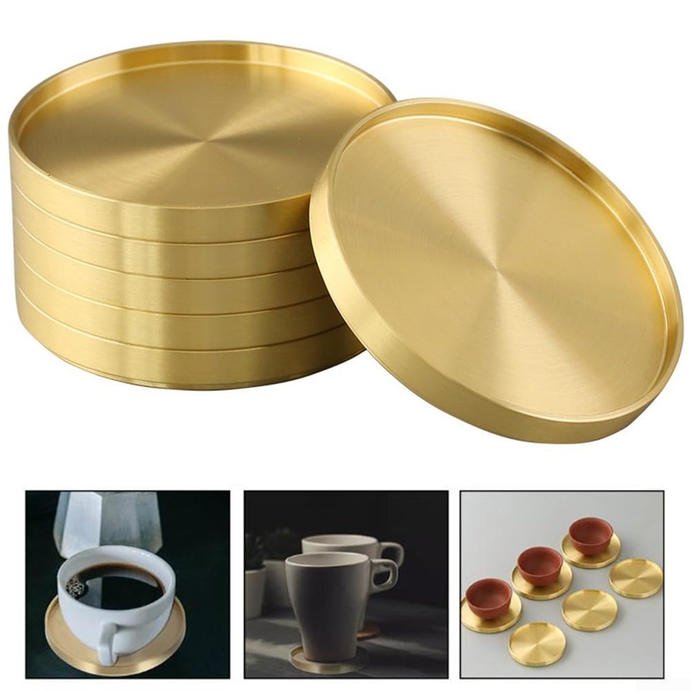 Posavasos de latón para copas de vino, tazas de cerveza, resistentes al calor, 10 cm de diámetro (6 unidades)