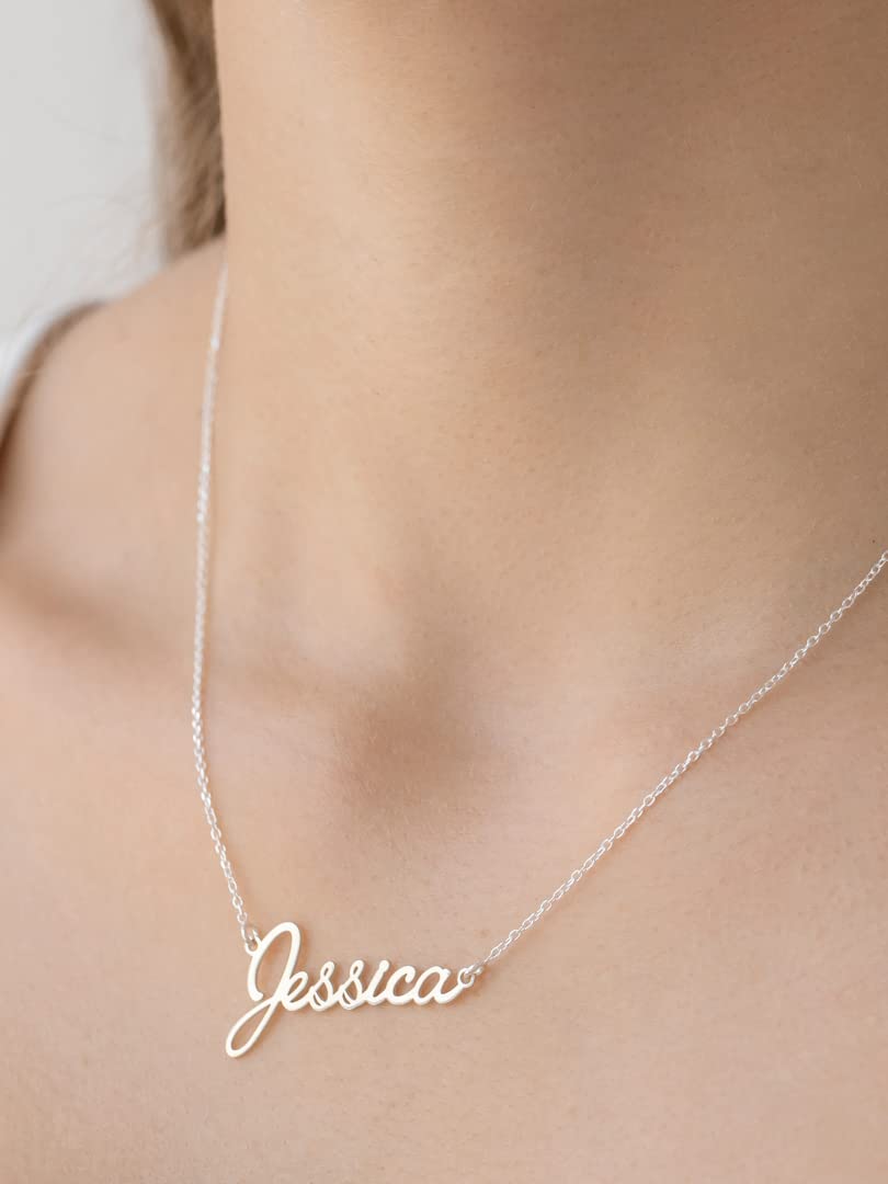 Collar con Nombre Personalizado - Plata de Ley 925/1000 para Mujer – Collar Artesanal con Cadena Ajustable - Hecho en España (Modelo Évora, Plata de Ley)