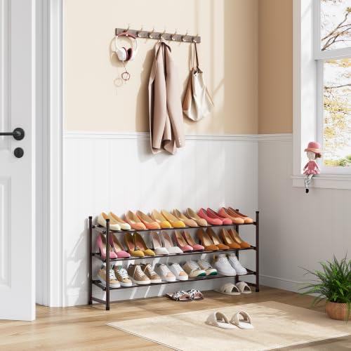 Image of Tajsoon Expandable Shoe Rack for Closet 3 Tier, 28 inch-41 inchStackable, Bronze