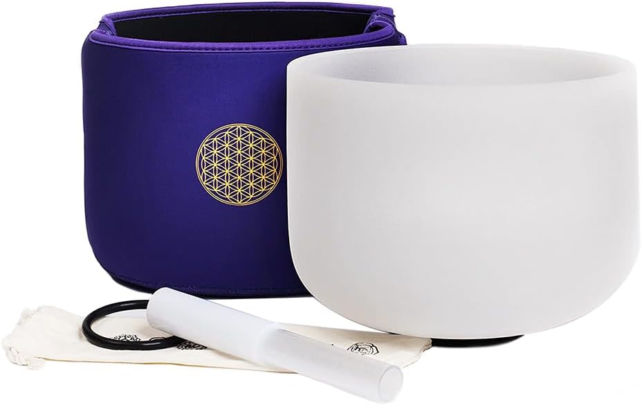 FMTY 10inch Crystal Singing Bowl WHITE G Note Throat Chakra with soft carrying case and Singing Mindfulness, Yoga, Spiritual and Body Healing and Energy Cleansing