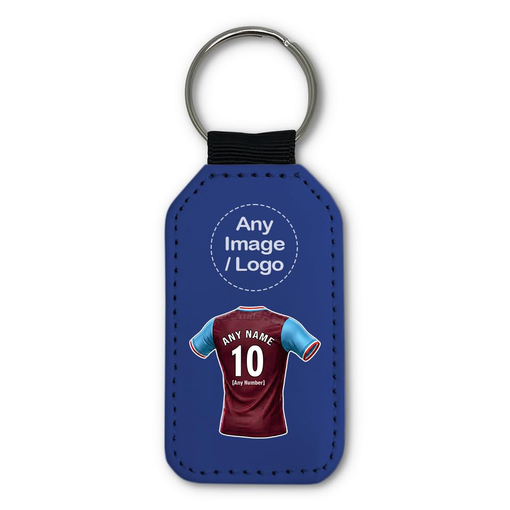 UNIGIFT Personalised Gift - West London Football Fan Blue Rectangle Keyring (Claret and Blue Jersey Design) Custom Name Keychain - Stratford E13 E20 Club