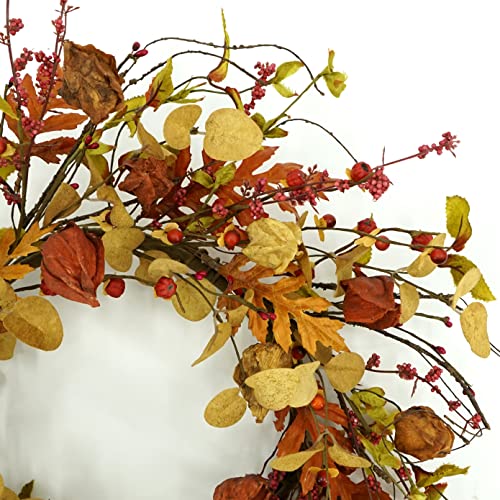 Wreathdream 20'' Fall Wreath Autumn Wreath For Front Door With Eucalyptus Leaves And Small Pumpkins For Thanksgiving Halloween Home Outdoor Farmhouse Porch Wall Decoration,Brown Gift Box Included #TOP5