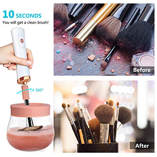 Makeup Brush Cleaner and Dryer, Super-Fast Electric Brush Spinner Machine Mat with 8 Size Rubber Collars, Wash and Dry in Seconds, Automatic Deep Cosmetic Makeup Brush Tools for Most Size Brushes