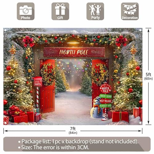 Fondo fotográfico navideño 7x5 pies con diseño bosque y puerta miniatura 3