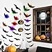 PChero 12 Lights & 48 Bats Halloween Decoration Kit with Remote Timer, Color Changing Light up Bats Wall Decor, 10 Different Size 3D Bat Stickers for Window Wall Living Room Bedroom Party Spooky Decor