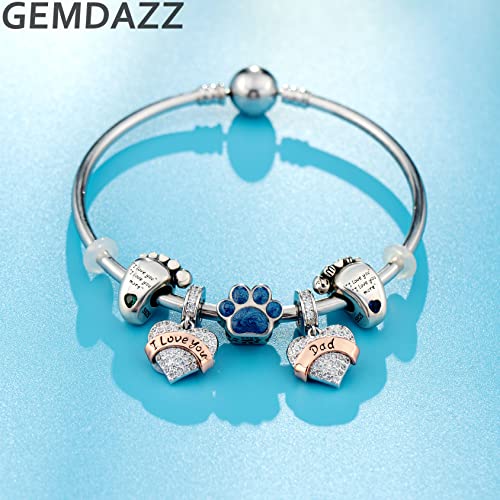 GEMDAZZ Family Theme Charm, 925 Sterling Silver Mother Father Daughter Son Sister Nana Wife Husband Grandma Friend Godmother Goddaughter Clear Pave Heart Pendant Beads, fit European Women Bracelet4