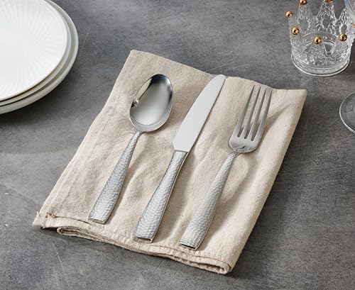 Image of Hudson Essentials 20-Piece Hammered 18 /10 Stainless Steel Flatware Silverware Set, Service for 4 (20-Piece Set)