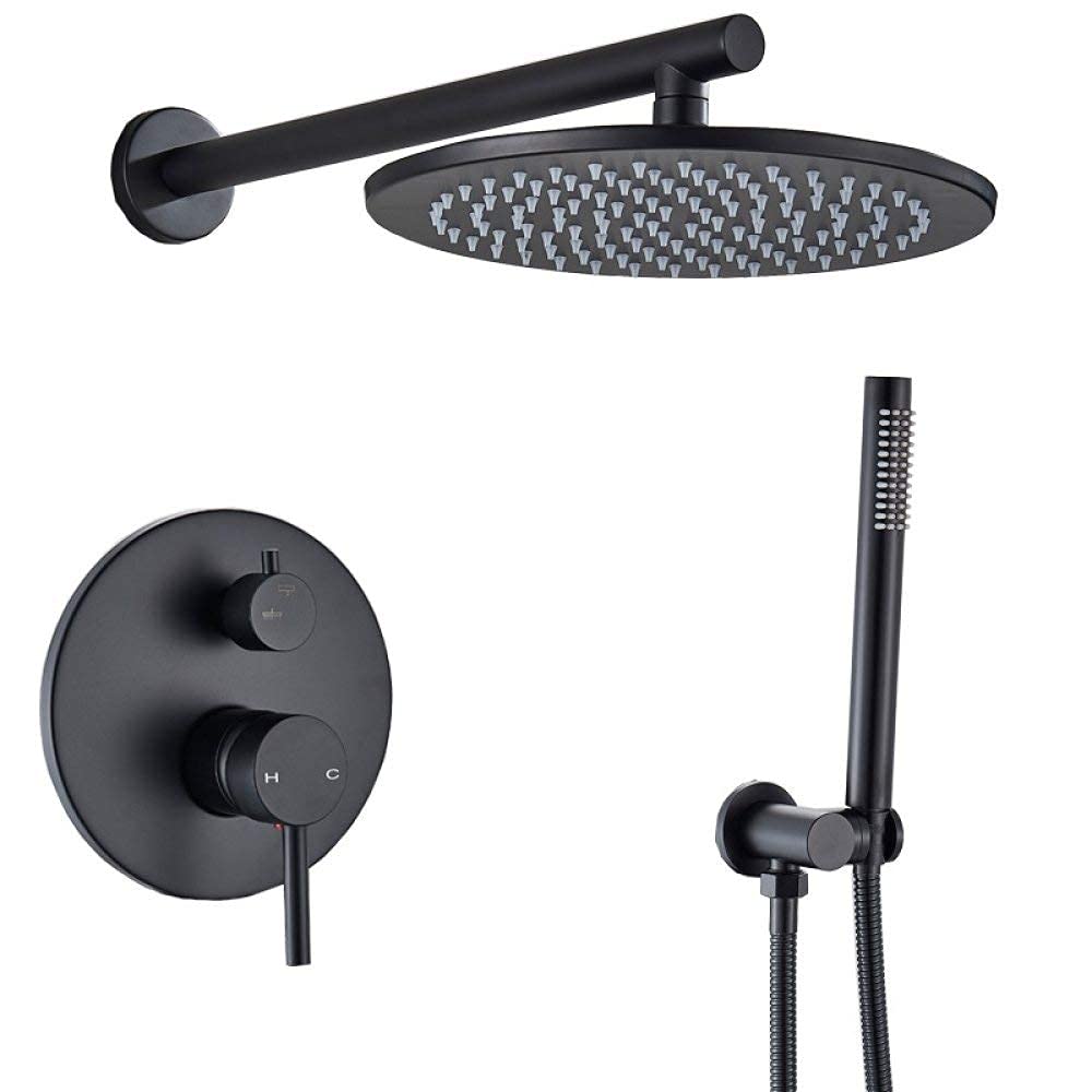 Robinet de salle de bain mural et colonne de douche laiton noir mat 12"