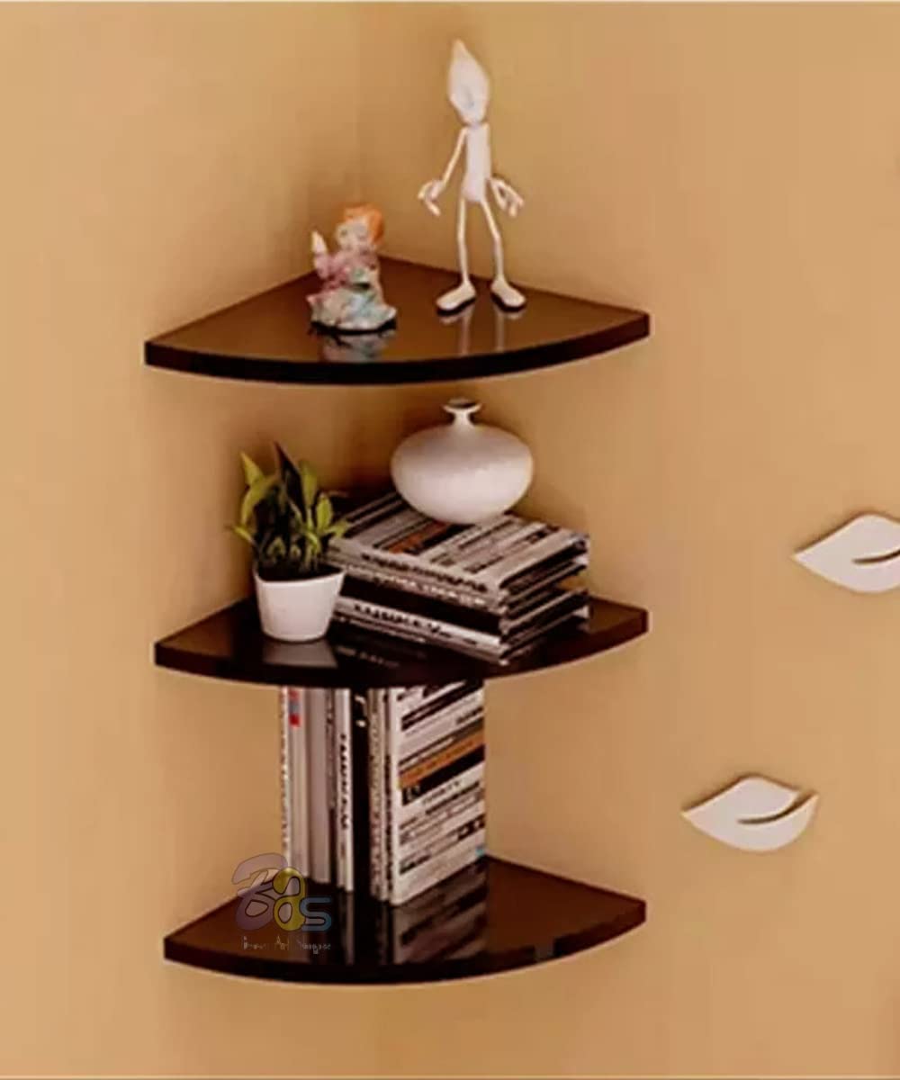 Dime Arts Shoppee Wooden Corner Floating Shelves, 3 Tiers Small Beautiful Wall Mounted Corner Shelves MDF Engineered Wood Board Display Decoration Storage Shelf for Living Room Bedroom (Brown1)-image-25