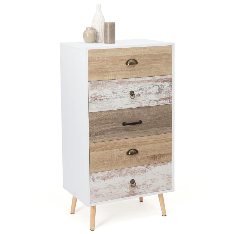 IDMarket Bahia - Chifón de 5 cajones (60 cm, cómoda semanal, escandinava)