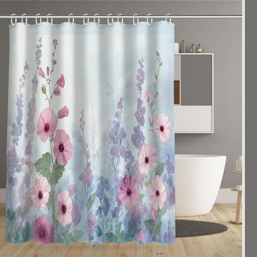 Rideau de douche fleurs aquarelles pour une salle de bain zen