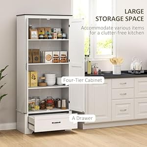 HOMCOM 72 Tall Farmhouse Kitchen Pantry Cabinet Kitchen Storage Cabinet with Adjustable Shelves 2 Barn Doors Drawer Versatile Storage Unit for Dining Room Distressed White