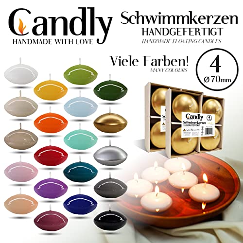 CANDLY HANDMADE© 4x Groß Schwimmkerzen Premium Ø 70mm | Geburtstag & Namenstag, Hochzeit, Hochzeitsempfang, Valentinstag, Ostern, Weihnachten, Elegante Haus Dekoration, Candles, Kerzen (Türkis)
