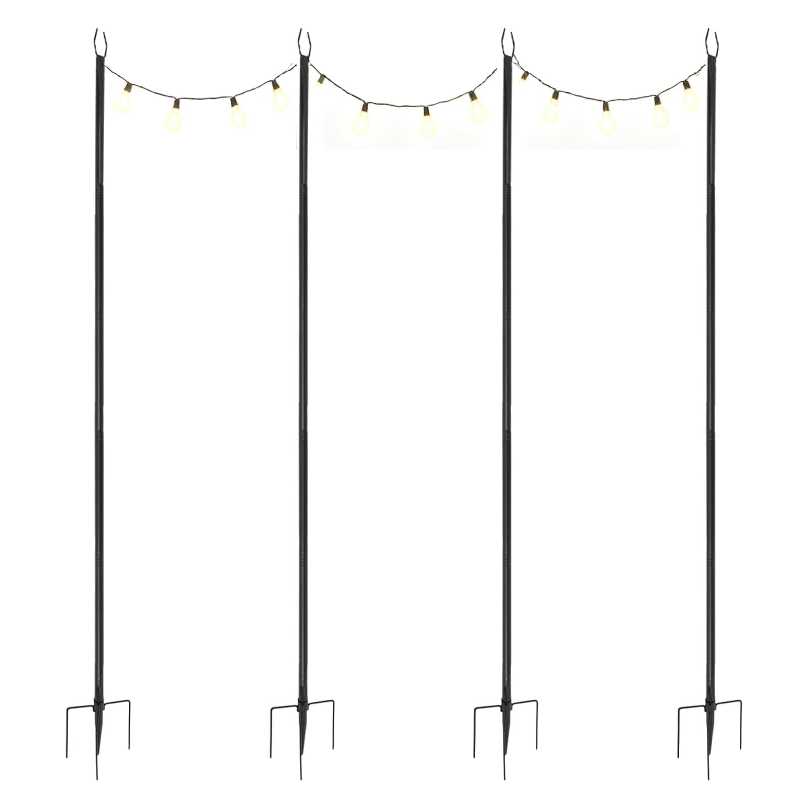 4 Stück Lichterkettenstangen Außenbereich, 300cm Verstellbar Garten Schäferhaken mit 5 Gabel, U-förmige String Light Poles Hirtenhaken Gartenstab Gartenstecker für Lichterkette Laternen Hochzeiten