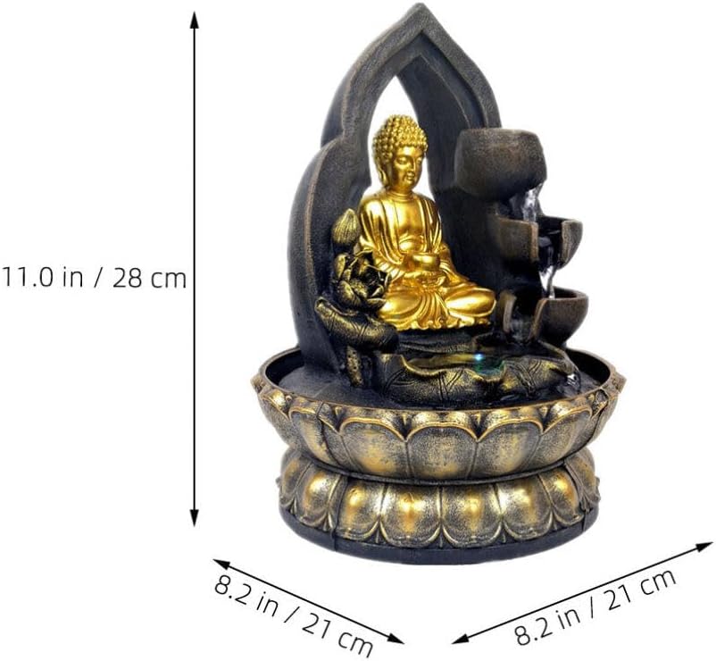 BESPORTBLE Buddha Waterfall Fountain Chinese-Style Tabletop Resin Decor Led Light Indoor Relaxation Water Feature for Meditation and Tranquil Atmosphere for Home Office