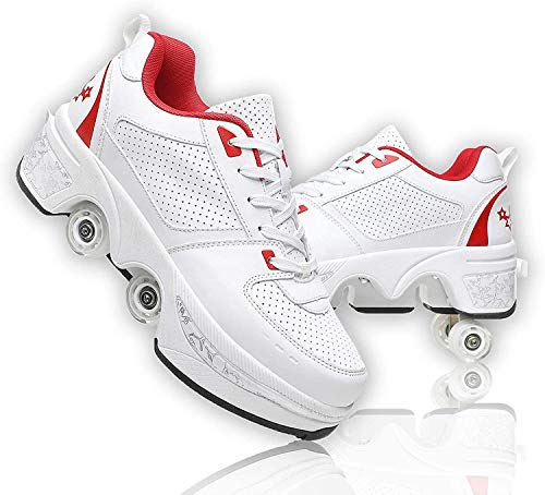 SHHAN Patines De 4 Ruedas Kick Roller Shoe Patines En Línea Zapatos Multiusos 2 En 1 Hombres Mujeres Patines con Cuatro...