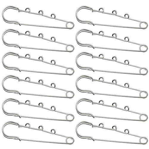 Safety Pins,YUANGUNGUN Heavy Duty Blanket Pins Ches Brooch Pins with 3 Holes(6.4cm /2.52in) for Clothes Leather Canvas Blankets Crafts Skirts Kilts Pants and Skirts to Change The Waist Pin(12Pcs)