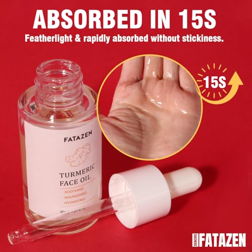 FATAZEN Turmeric Face Oil | Natural Glow Turmeric Facial Oil for Anti-Aging & Antioxidant, Tea Tree Oil with Aloe Vera + Witch Hazel + Jojoba, Lightweight Serum for Sensitive Skin & All Skin