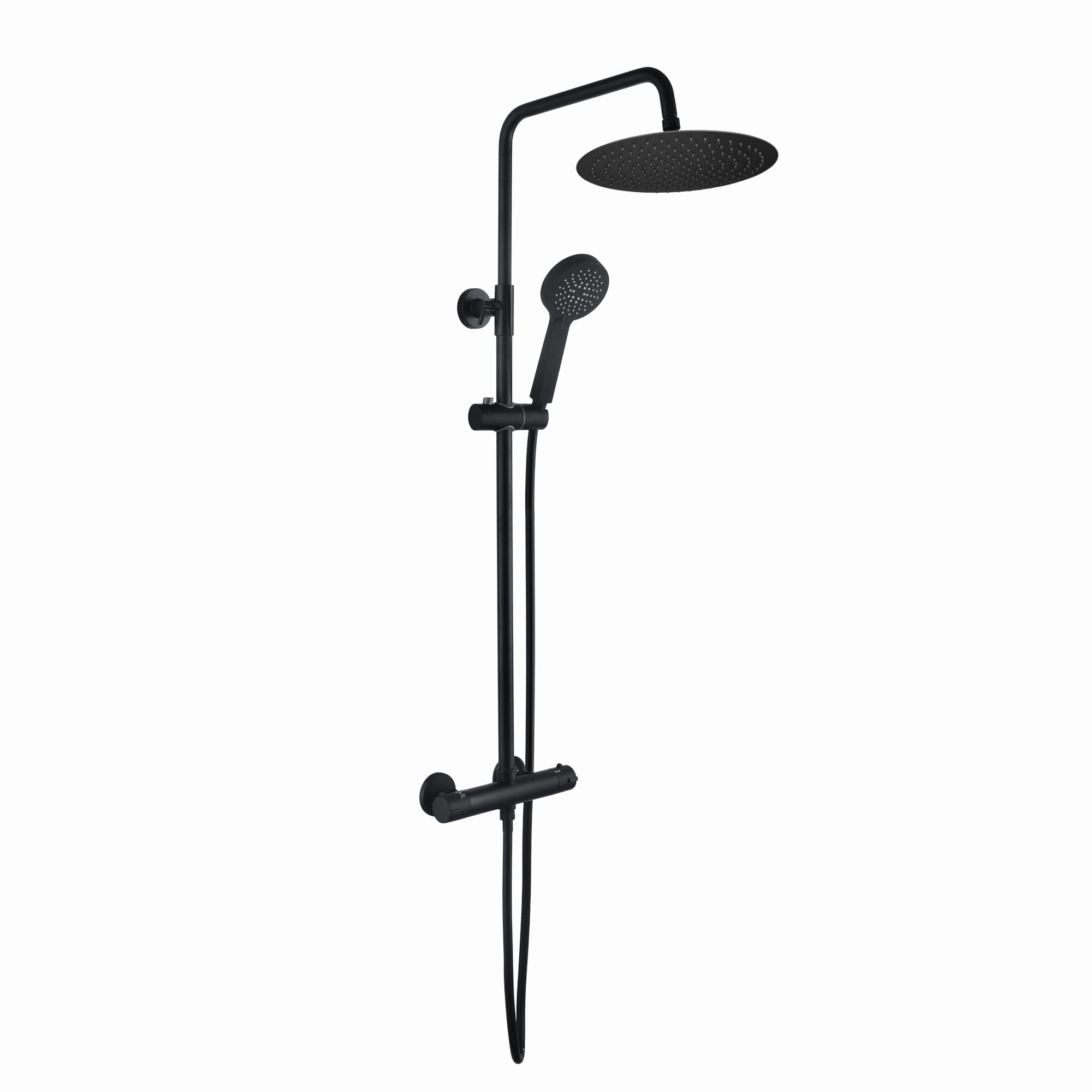 Enki Black Dune, Sh0614, Matte Thermostatic Shower Mixer Bar Valve With Dual Riser Rail Kit, Brass, 300Mm Overhead Shower & Hand Shower, Anti-Scald Device, Contemporary Design, 1-Year Guarantee