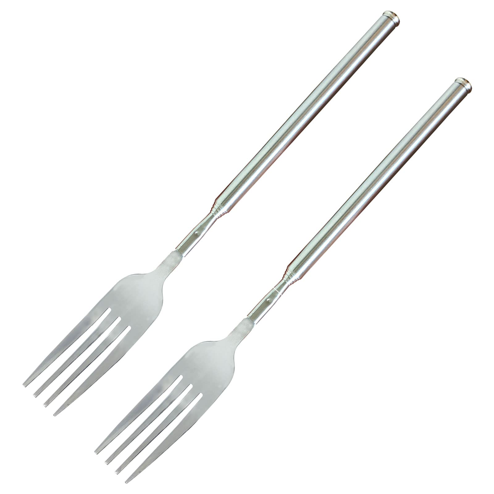 2 forchette allungabili in acciaio inox, forchetta telescopica, forchetta allungata, forchetta retrattile con manico lungo, forchetta per barbecue, cena, frutta, dessert, grigliate, 22-64 cm