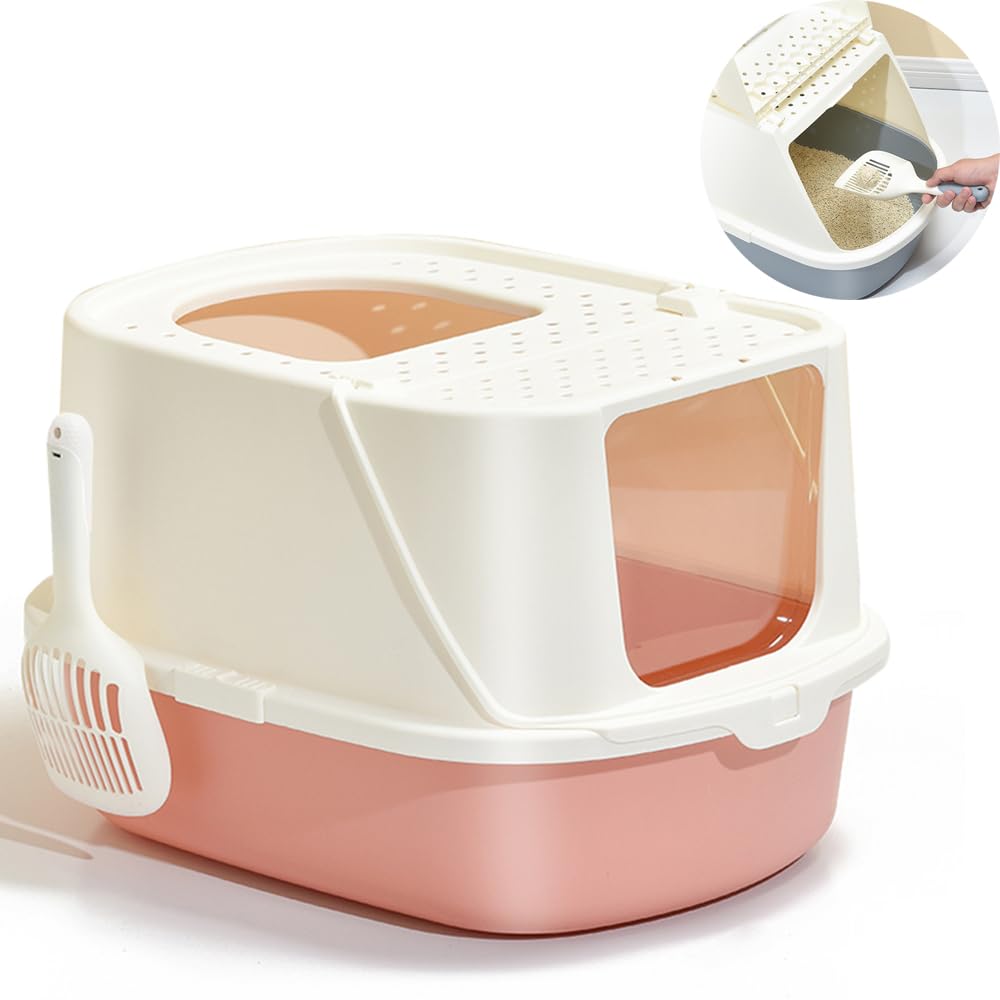 BPS Caja Arena Aseo para Gato Arenero Cubierto Sanitaria con Pala Bandeja Arena para Mascotas Gatos 3 Colores Tamaño XXL BPS-5565 (Rosado) BPS-5565RS