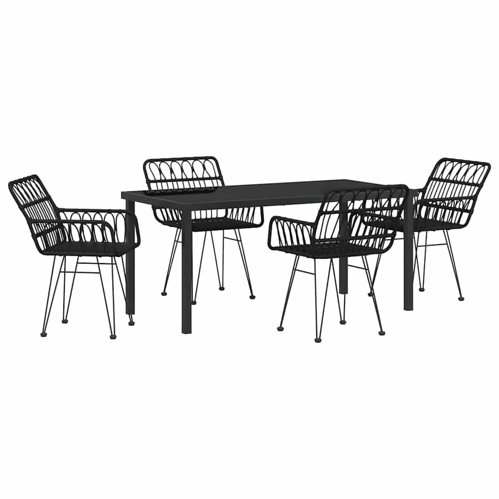 Table de jardin avec 4 chaises, ensemble de meubles extérieurs noirs 5 pièces pour cour LH7