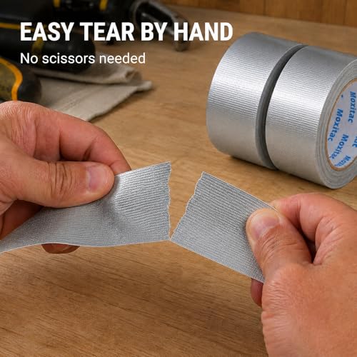 Image of Silver Duct Tape Heavy Duty, 2 Rolls, 2 Inch x 30 Yds Each, PE Coated Cloth Tape, Easy Tear by Hand, Water-Resistant Surface for Repairs, Packaging, Bundling, Garage and Workshop