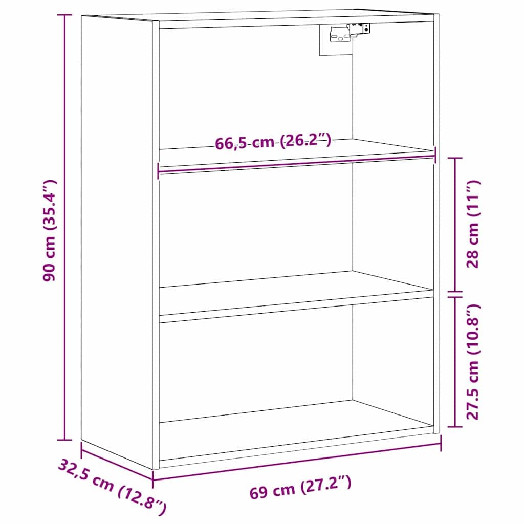 vidaXL Mobiletto da Parete Appeso Rovere Nero 69,5 x 32,5 x 90 cm, Sala da Pranzo, Mobile Rettangolare Moderno, armadietto a Muro, Elegante Arredamento salvaspazio