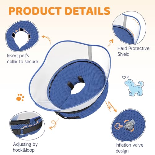 Image of Supet Raised Inflatable Dog Cone Alternative Collars for After Surgery, Dog Donut Collar After Surgery, Soft Pet Cone for Small Medium Large Dogs to Stop Licking