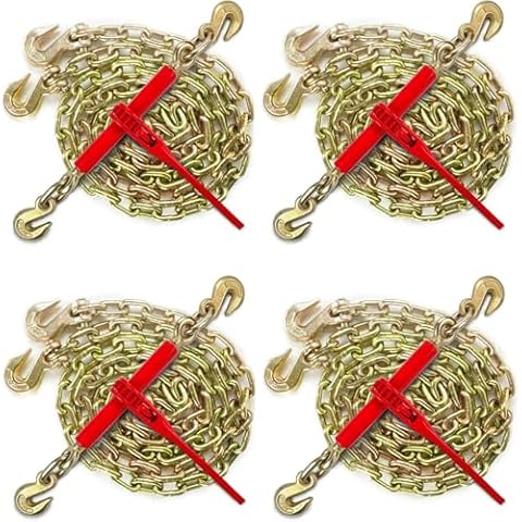AYMMIC 5/16"-3/8" Chain Binder and 5/16"x 20FT G70 Tow Chain Kit, Ratchet Load Binder with WLL:5,400Lbs, Towing Chain end with Grab Hook, for Tie-Down Cargo to Truck or Flatbed Trailer Cover