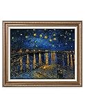 DECORARTS - Starry Night Over The Rhone, Vincent Van Gogh Art Reproduction. Acid Free Cotton Canvas Giclee Print w/Bronze Frame&Mat for Wall Decor.