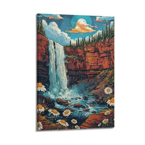Poster cascade tournesols en toile 50x75 cm pour décoration murale