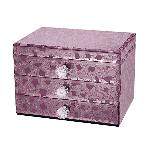 Giow Joyero Almacenamiento Princesa Adolescente Collar Pendiente Accesorios de Cristal Casarse Regalo de cumpleaños Rosa Leopardo (Color: Rosa, Tamaño: 24x18x16.7cm)