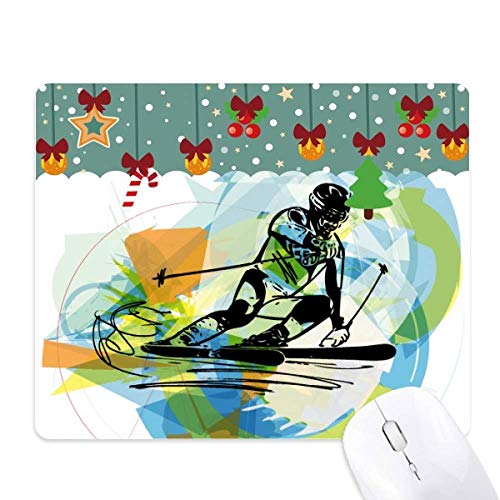 Tapis de souris en caoutchouc pour le ski et l'athlétisme design aquarelle unique
