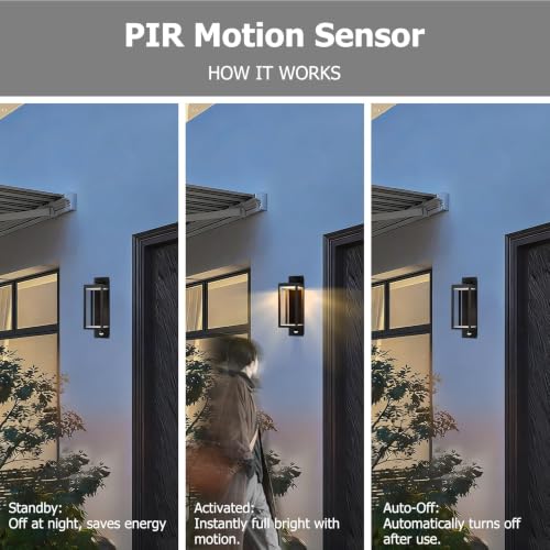 Image of Outdoor Light Wall Sconce Motion Sensor Porch Light for House,15 inch LED Modern Exterior Lighting Fixture Black,Waterproof Outside Lantern with Clear Glass for Garage Patio Garden