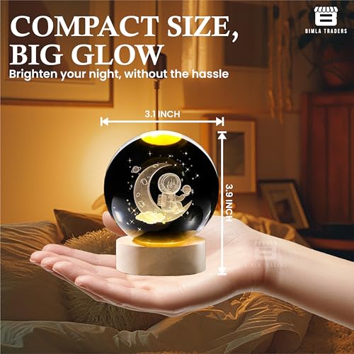 Image of CRAE 3D Crystal Night Lamp Ball - Astronaut, LED Light with Wooden Base, Creative lamp for Home Office Decoration,Best for Gifting (Astronaut)