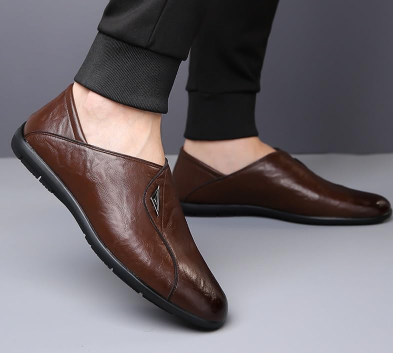 Men's Classic Slip On Dress Shoes Lightweight Comfortable Formal Dress Shoes for Formal Business Wedding Oxford Shoes(Brown,8.5)4