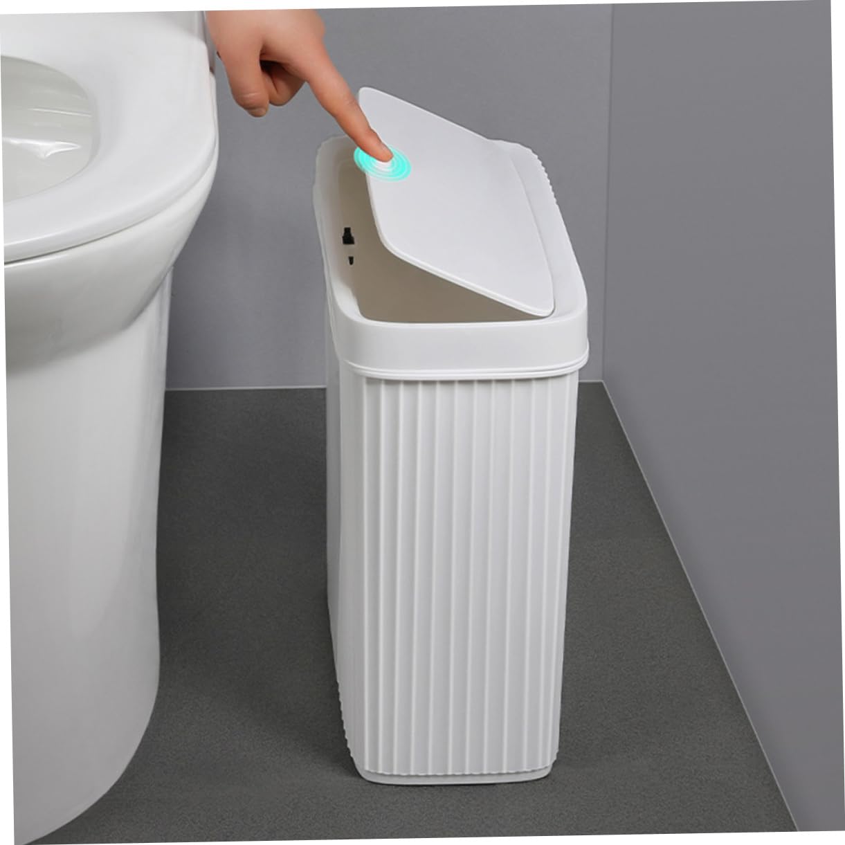 OKUMEYR Slim Bathroom Trash Can Press The Trash Can Plastic Waste Bucket Simple Design Narrow Slit Garbage Bin