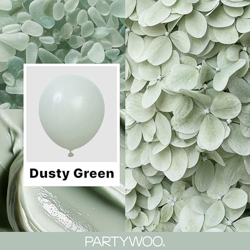 Image of PartyWoo Dusty Green Balloons 140pcs Different Sizes Pack of 18 12 10 5 Inch Sage Olive Eucalyptus Green Boho Neutral Balloon Arch Kit for Jungle Dinosaur Theme Birthday Party Decorations Green-F35