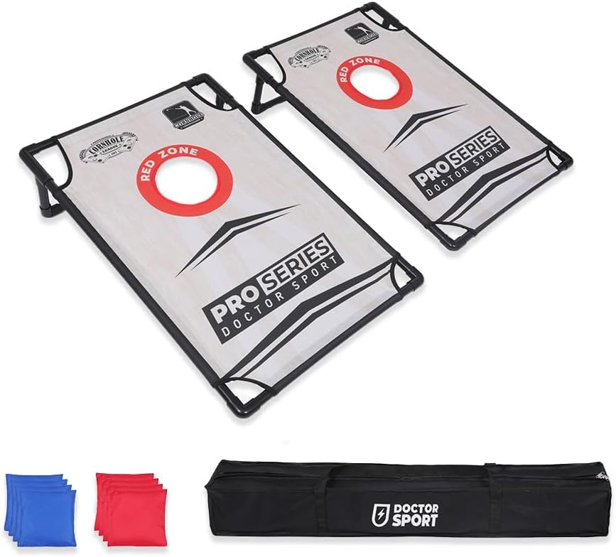 Uber GamesDr Sport – Travel - 90 x 60cm (2 x 3 Foot) Plastic Double Board Set – 2 x Fabric Boards with PVC Frames - 8 x Regulation Size Bean Bags plus Canvas Carry Bag – good everywhere