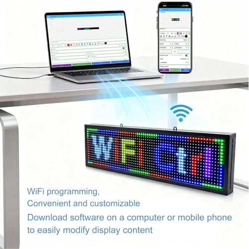 Image of P10(26 inch * 7 inch) Scrolling Led Sign Programmable Outdoor Digital Signs For Business Electronic Message Board Wifi Control Display Screen Panel Custom Full Color Neon Advertising Word Light