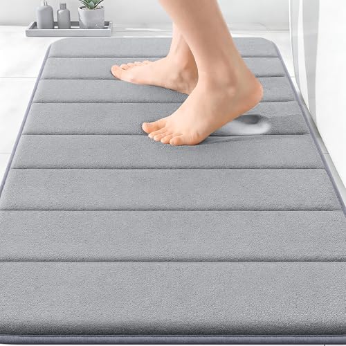 OLANLY Memory Foam Bath Mat 30x20, Super Soft Absorbent Bathroom Rugs, Quick Dry, Machine Washable Shower Floor Rugs, Bathmat Carpet, Bathroom Home Decor Accessories, Grey
