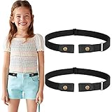 WERFORU 2 Pack No Buckle Stretch Belt for Child Boys and Girls Buckle Free Kids Belt Up to 24 Inches (black+black)